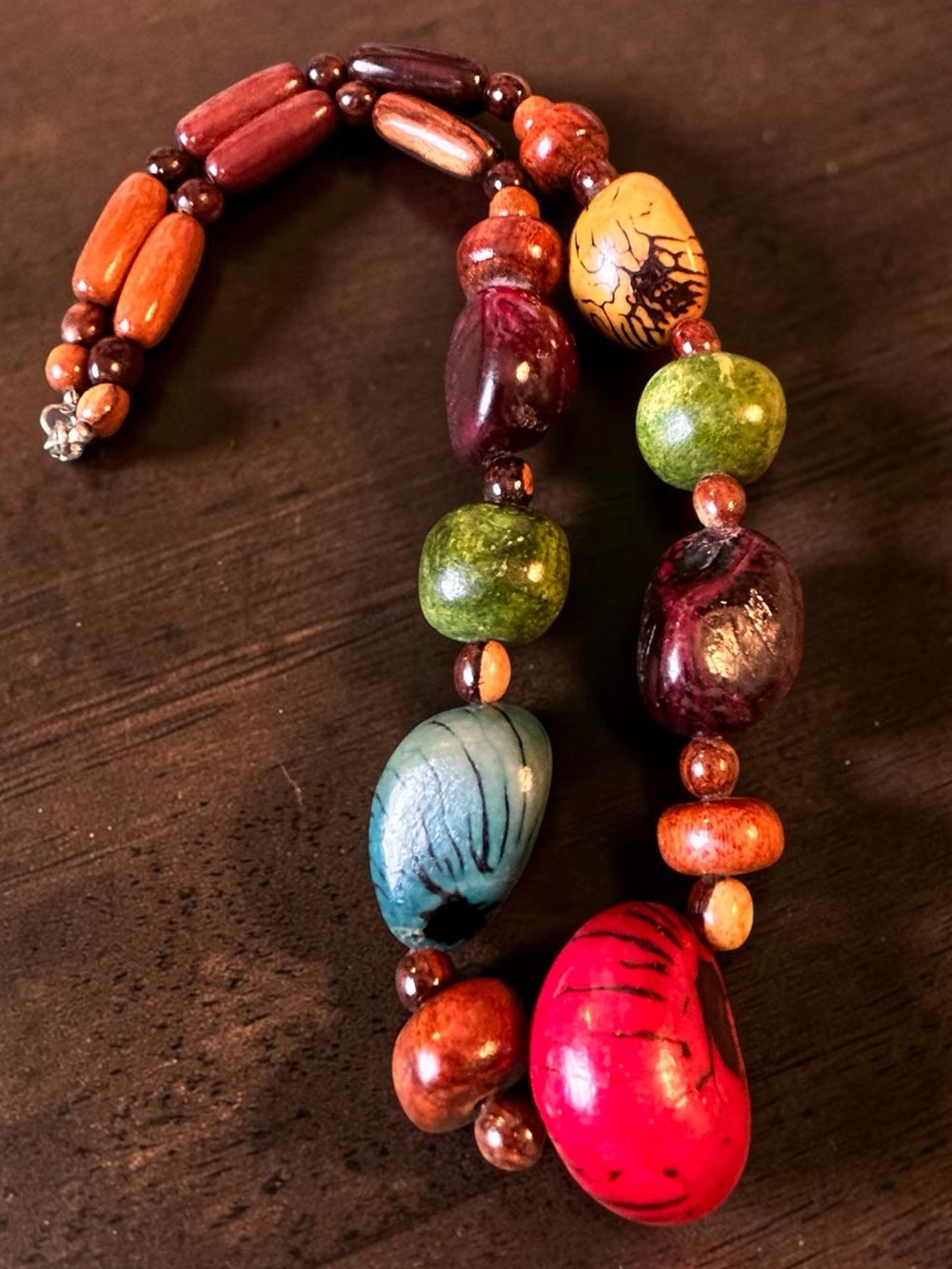 Handcrafted multicolor wood bead necklace - Bold Bohemian